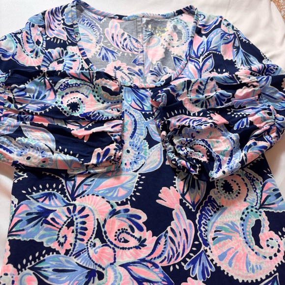 Lilly Pulitzer Carlile Sheath Dress Bell Sleeves High Tide Holy Flockamolie Sz S - Picture 9 of 16